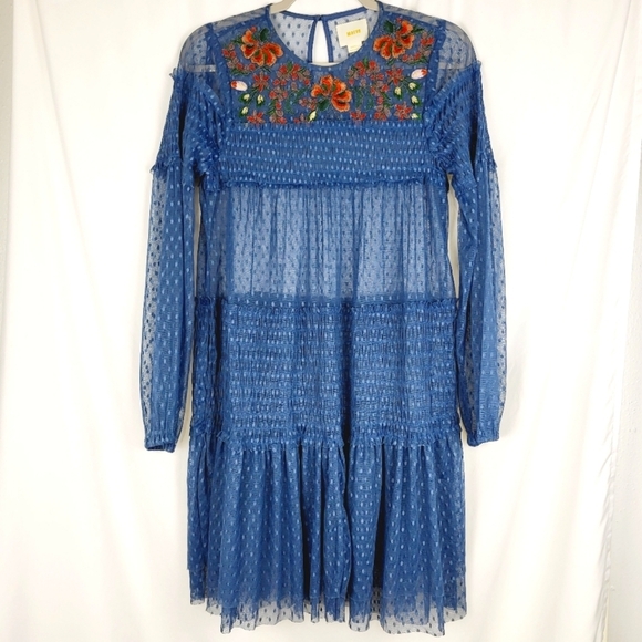 Anthropologie Maeve Samara Mesh Floral Embroidered Sheer Tunic‎ Dress Size Small - Picture 1 of 7